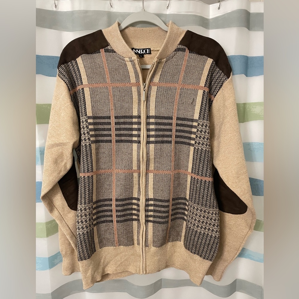 Insearch Full Zip-Up Men’s Sweater Brown/Multicolor Size: L (N11)